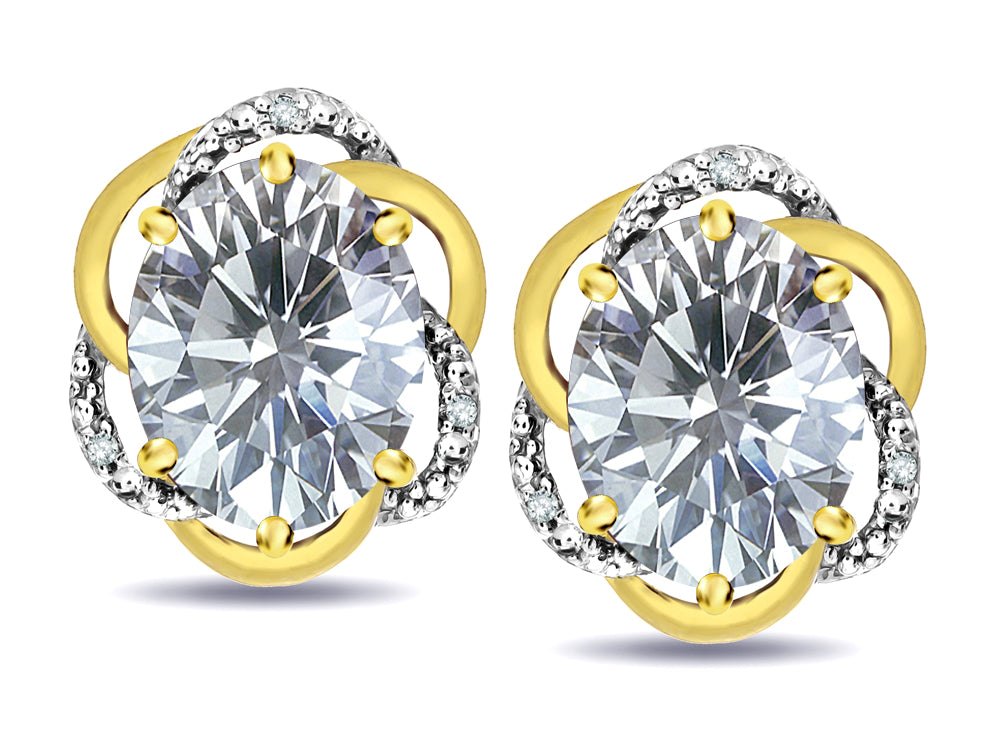 Star K  Large Love Knot Earrings with Oval 8 x 6mm Genuine White Topaz