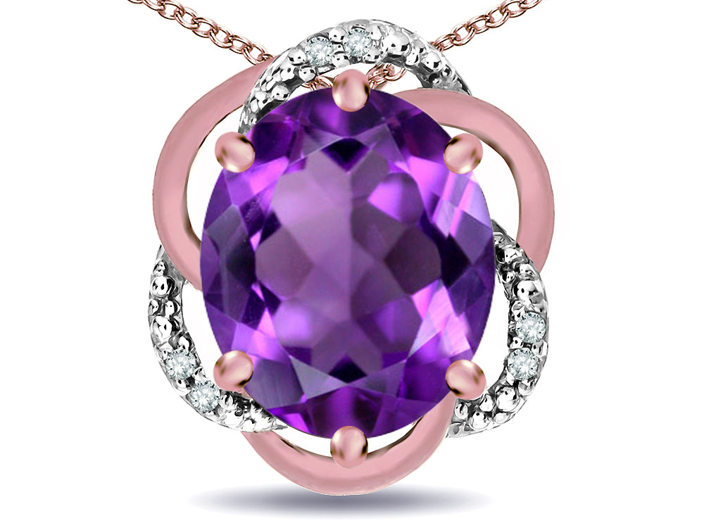 Star K  Large Love Knot Pendant Necklace with Oval 12 x 10mm Genuine Amethyst