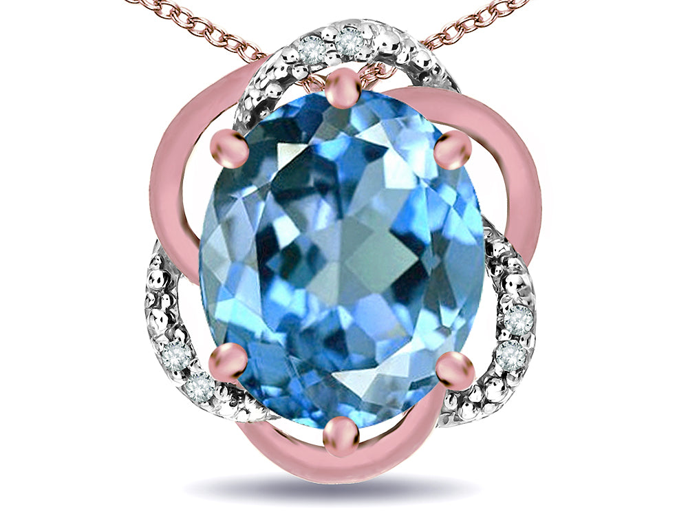 Star K  Large Love Knot Pendant Necklace with Oval 12 x 10mm Genuine Blue Topaz
