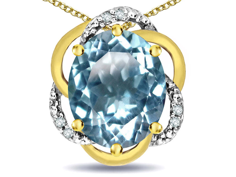 Star K  Large Love Knot Pendant Necklace with Oval 12 x 10mm Genuine Sky Blue Topaz