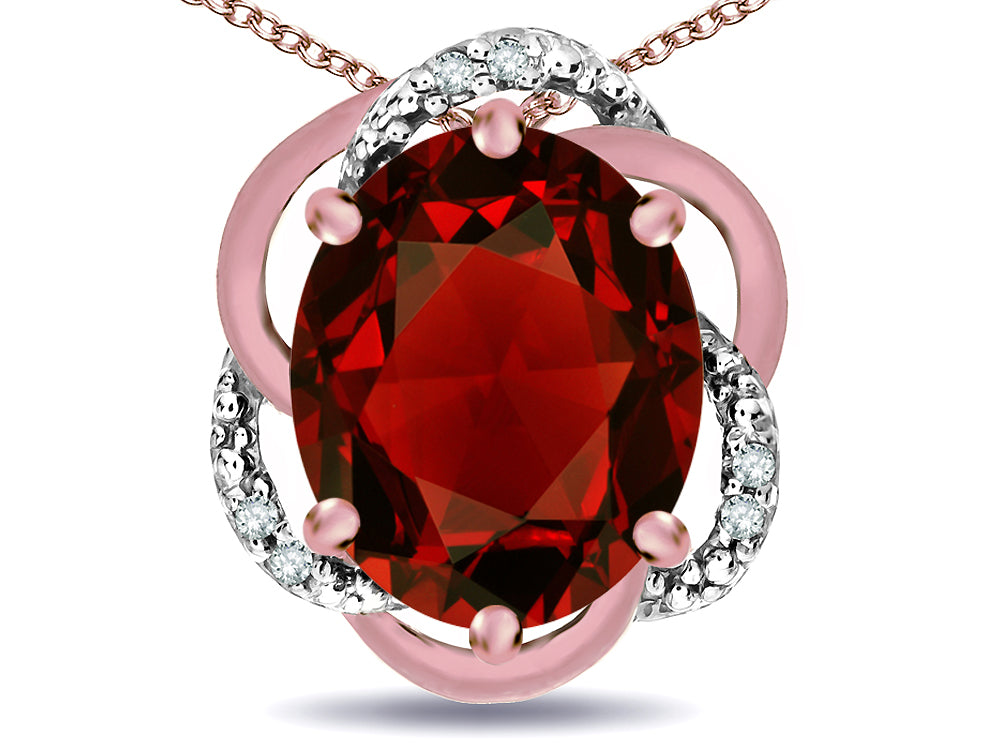 Star K  Large Love Knot Pendant Necklace with Oval 12 x 10mm Genuine Garnet
