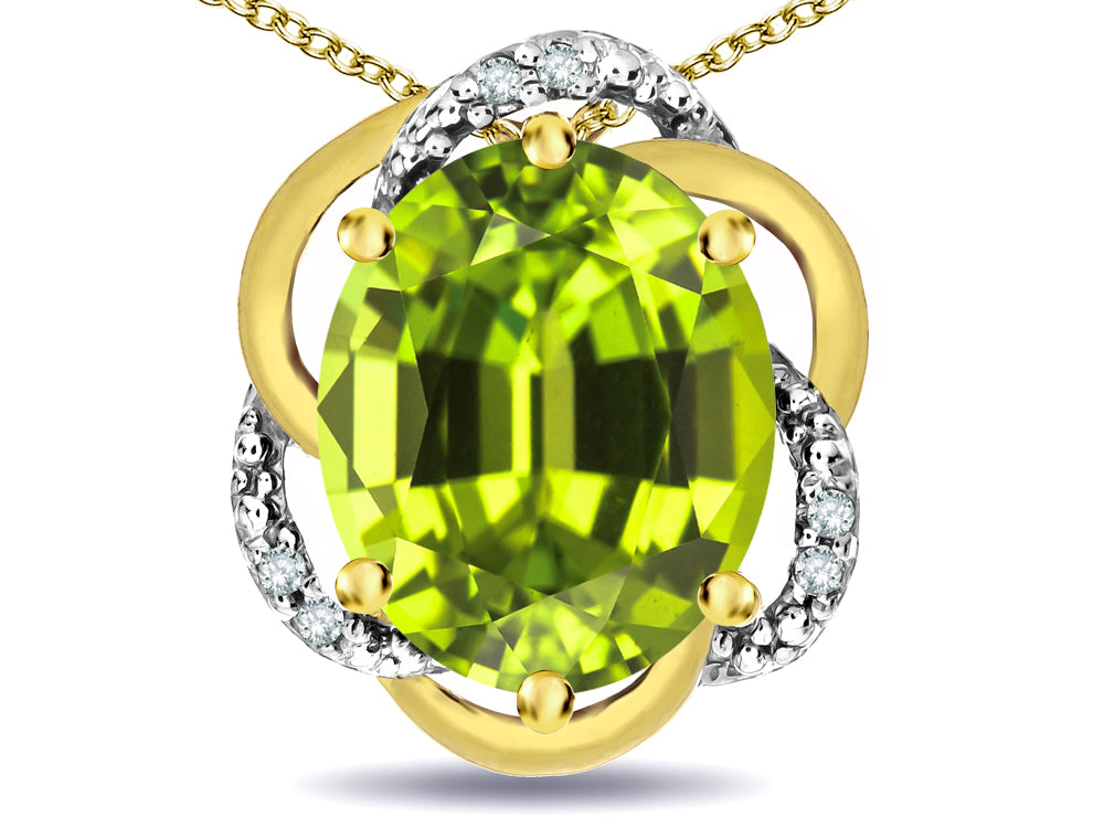 Star K  Large Love Knot Pendant Necklace with Oval 12 x 10mm Genuine Peridot