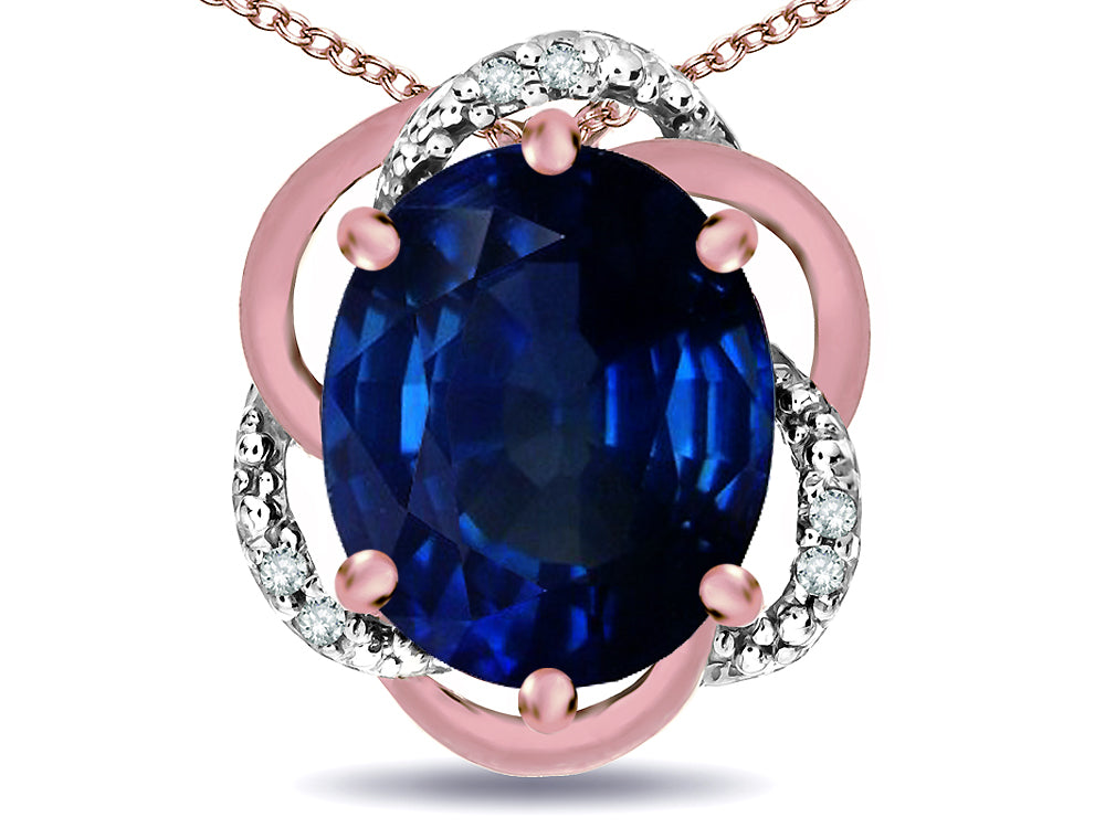 Star K  Large Love Knot Pendant Necklace with Oval 12 x 10mm Created Sapphire
