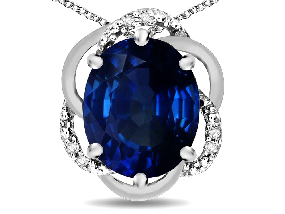 Star K  Large Love Knot Pendant Necklace with Oval 12 x 10mm Created Sapphire