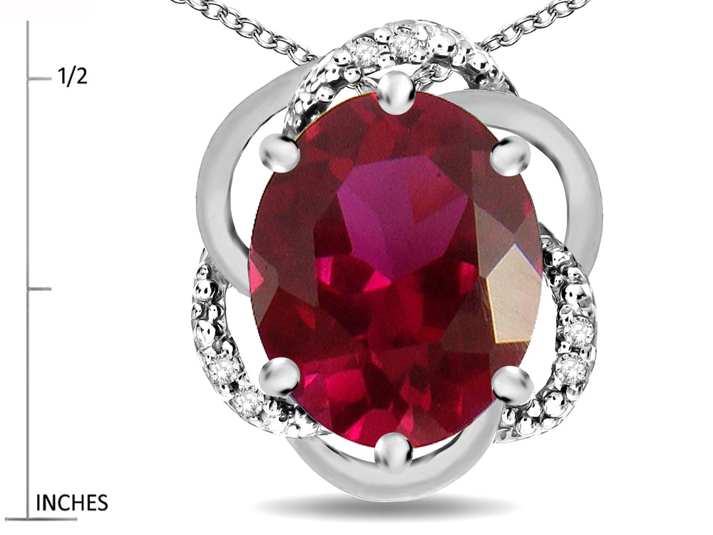 Star K  Large Love Knot Pendant Necklace with Oval 12 x 10mm Created Ruby