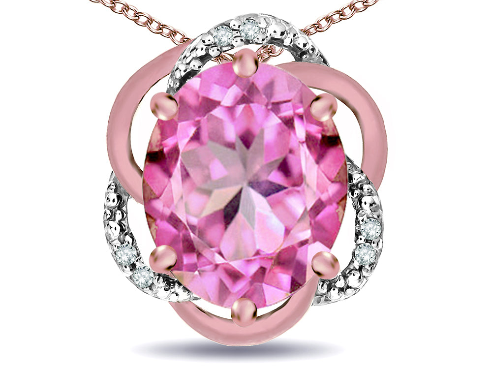 Star K  Large Love Knot Pendant Necklace with Oval 12 x 10mm Created Pink Sapphire