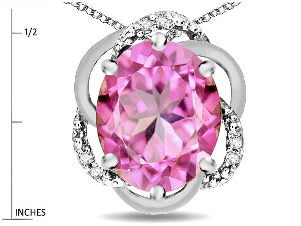 Star K  Large Love Knot Pendant Necklace with Oval 12 x 10mm Created Pink Sapphire