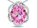 Star K  Large Love Knot Pendant Necklace with Oval 12 x 10mm Created Pink Sapphire
