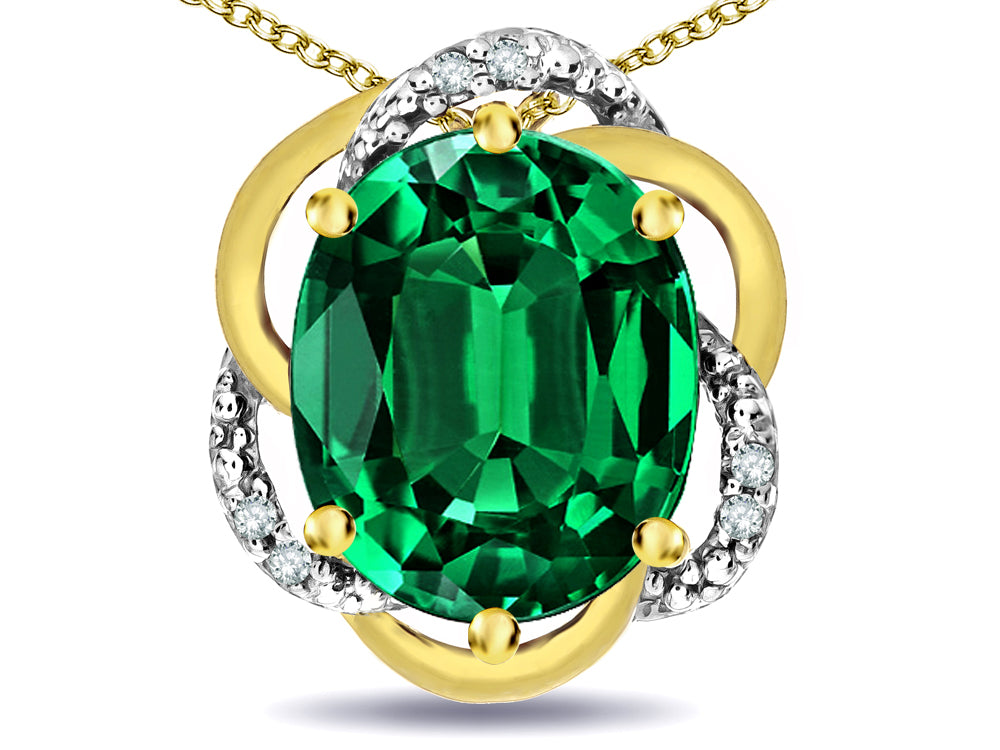 Star K  Large Love Knot Pendant Necklace with Oval 12 x 10mm Simulated Emerald