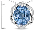 Star K  Large Love Knot Pendant Necklace with Oval 12 x 10mm Simulated Aquamarine