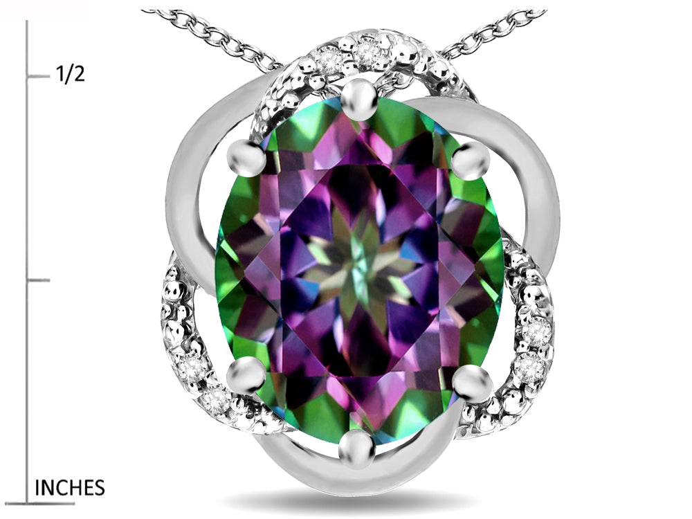 Star K  Large Love Knot Pendant Necklace with Oval 12 x 10mm Rainbow Mystic Topaz