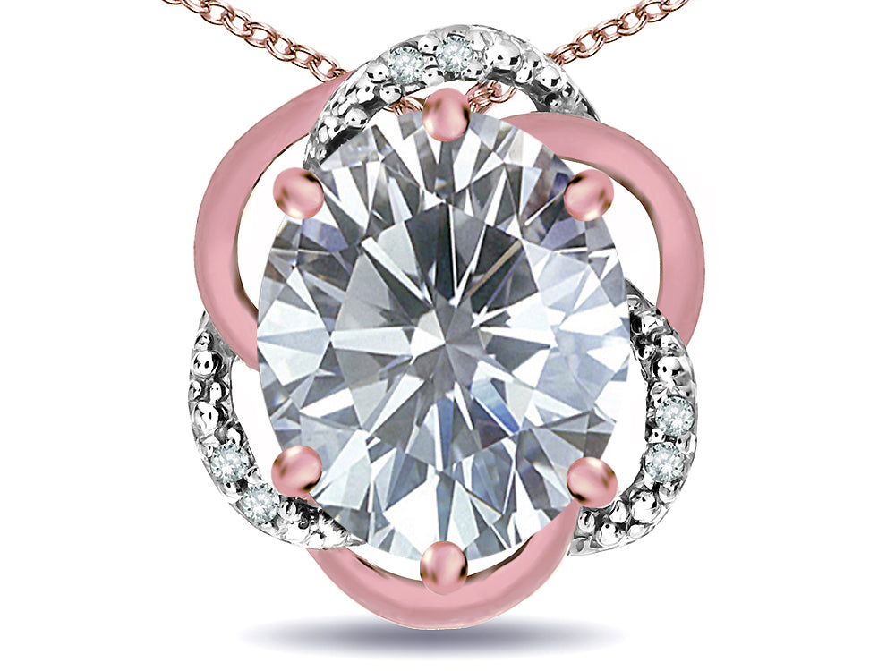Star K  Large Love Knot Pendant Necklace with Oval 12 x 10mm Genuine White Topaz