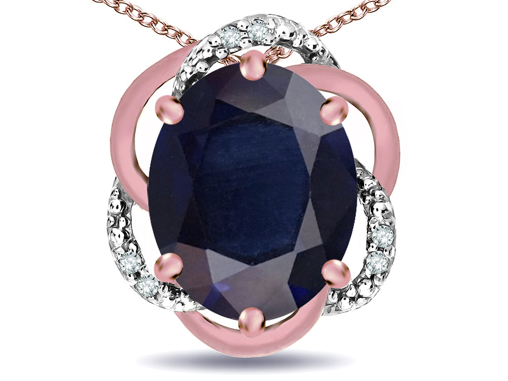 Star K  Large Love Knot Pendant Necklace with Oval 12 x 10mm Genuine Black Sapphire