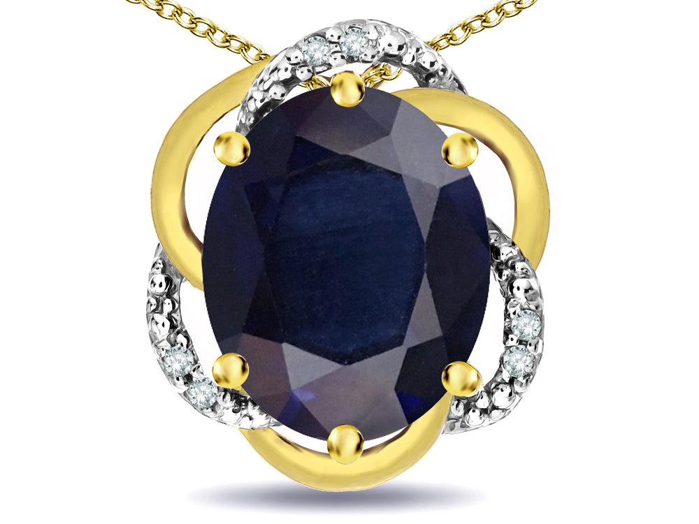Star K  Large Love Knot Pendant Necklace with Oval 12 x 10mm Genuine Black Sapphire