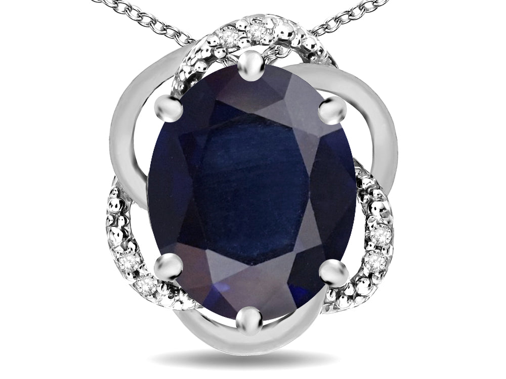 Star K  Large Love Knot Pendant Necklace with Oval 12 x 10mm Genuine Black Sapphire