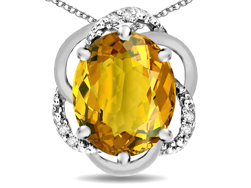 Star K  Large Love Knot Pendant Necklace with Oval 12 x 10mm Genuine Citrine