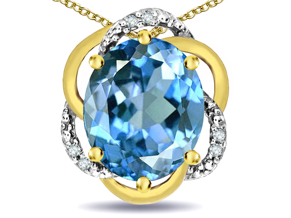 Star K  Large Love Knot Pendant Necklace with Oval 12 x 10mm Genuine Blue Topaz