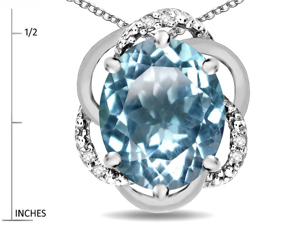 Star K  Large Love Knot Pendant Necklace with Oval 12 x 10mm Genuine Sky Blue Topaz