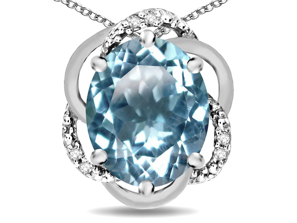 Star K  Large Love Knot Pendant Necklace with Oval 12 x 10mm Genuine Sky Blue Topaz