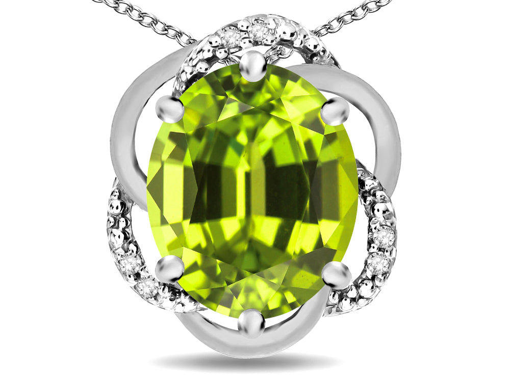 Star K  Large Love Knot Pendant Necklace with Oval 12 x 10mm Genuine Peridot