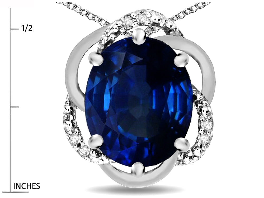 Star K  Large Love Knot Pendant Necklace with Oval 12 x 10mm Created Sapphire