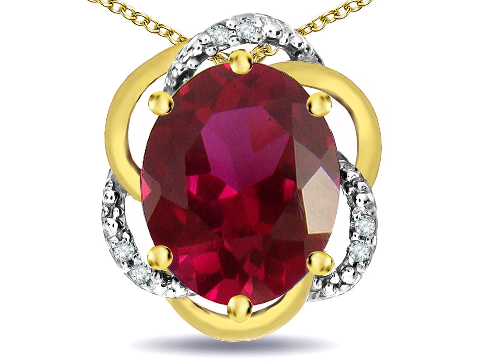 Star K  Large Love Knot Pendant Necklace with Oval 12 x 10mm Created Ruby