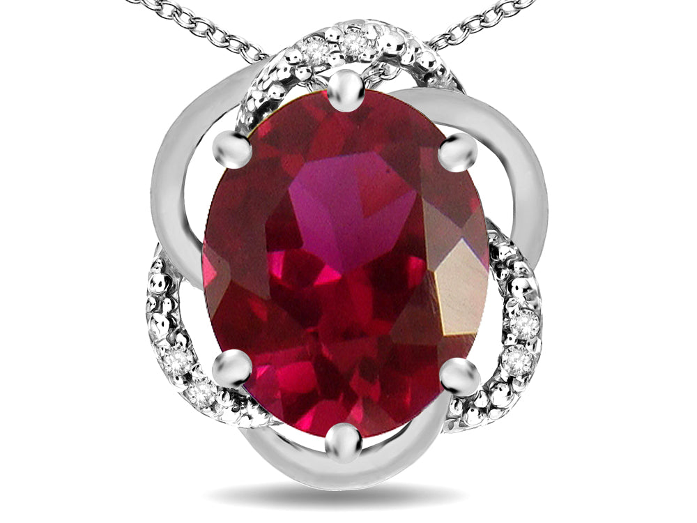 Star K  Large Love Knot Pendant Necklace with Oval 12 x 10mm Created Ruby