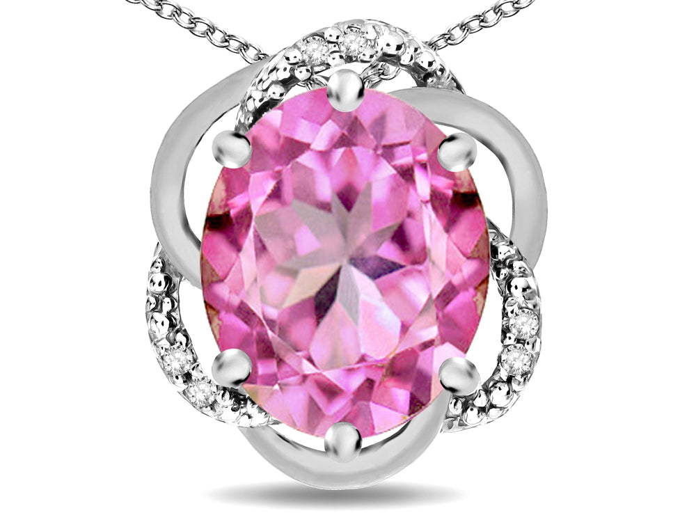 Star K  Large Love Knot Pendant Necklace with Oval 12 x 10mm Created Pink Sapphire
