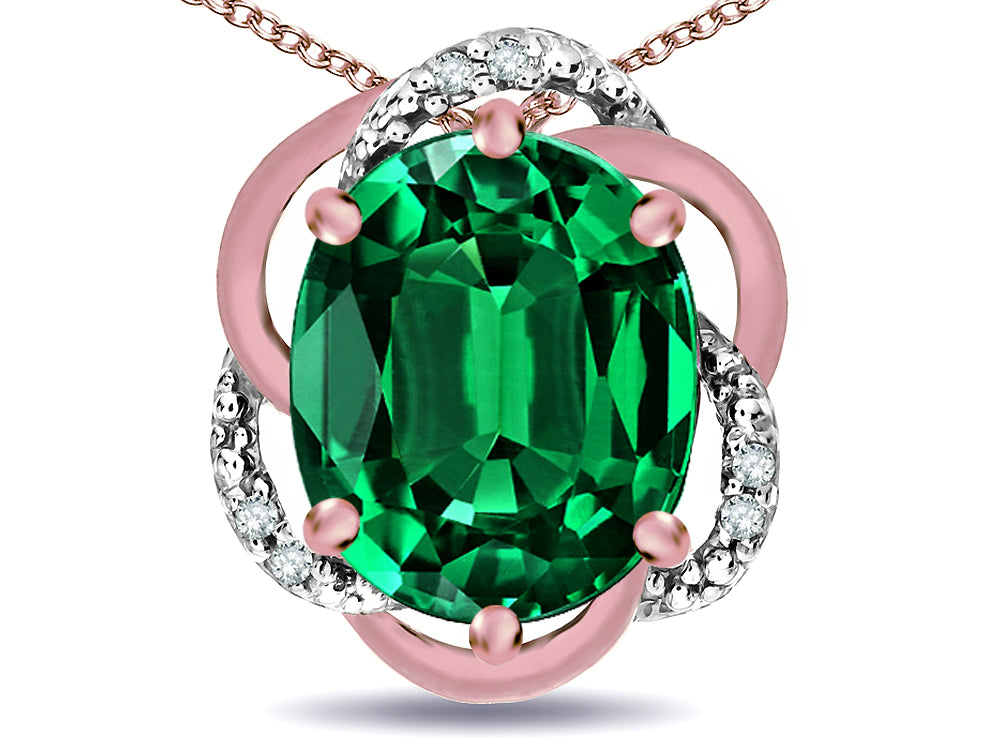 Star K  Large Love Knot Pendant Necklace with Oval 12 x 10mm Simulated Emerald