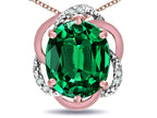 Star K  Large Love Knot Pendant Necklace with Oval 12 x 10mm Simulated Emerald