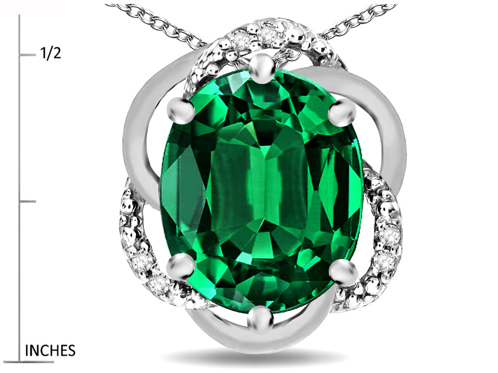 Star K  Large Love Knot Pendant Necklace with Oval 12 x 10mm Simulated Emerald
