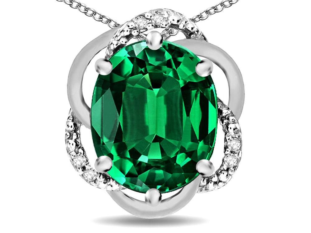 Star K  Large Love Knot Pendant Necklace with Oval 12 x 10mm Simulated Emerald