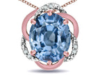 Star K  Large Love Knot Pendant Necklace with Oval 12 x 10mm Simulated Aquamarine