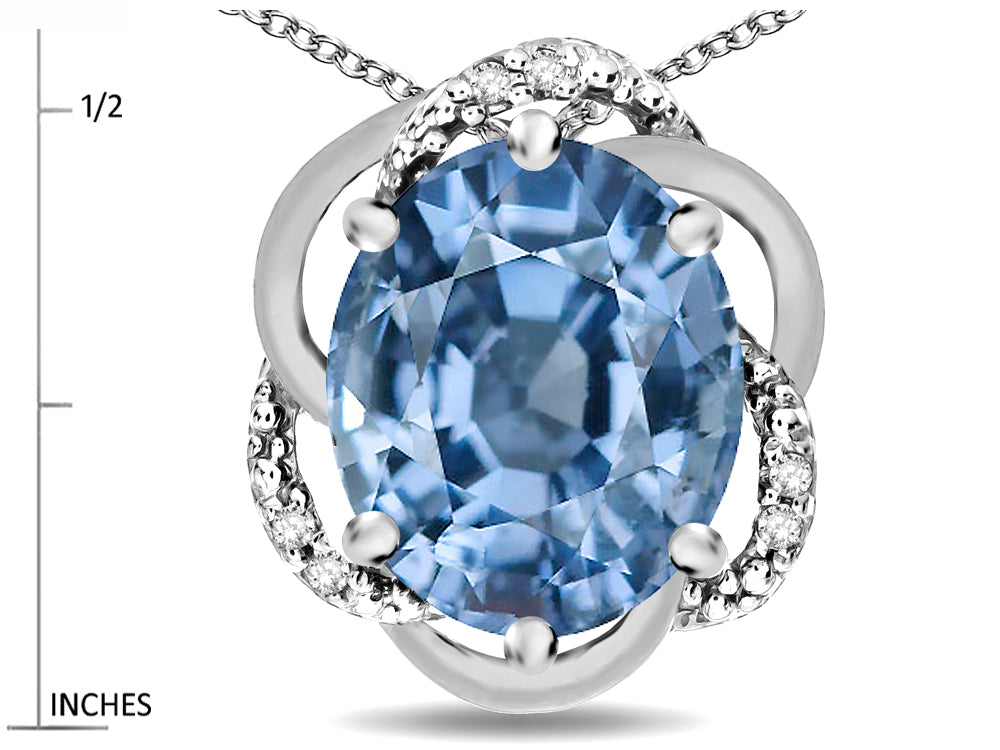 Star K  Large Love Knot Pendant Necklace with Oval 12 x 10mm Simulated Aquamarine
