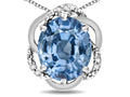 Star K  Large Love Knot Pendant Necklace with Oval 12 x 10mm Simulated Aquamarine