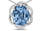 Star K  Large Love Knot Pendant Necklace with Oval 12 x 10mm Simulated Aquamarine