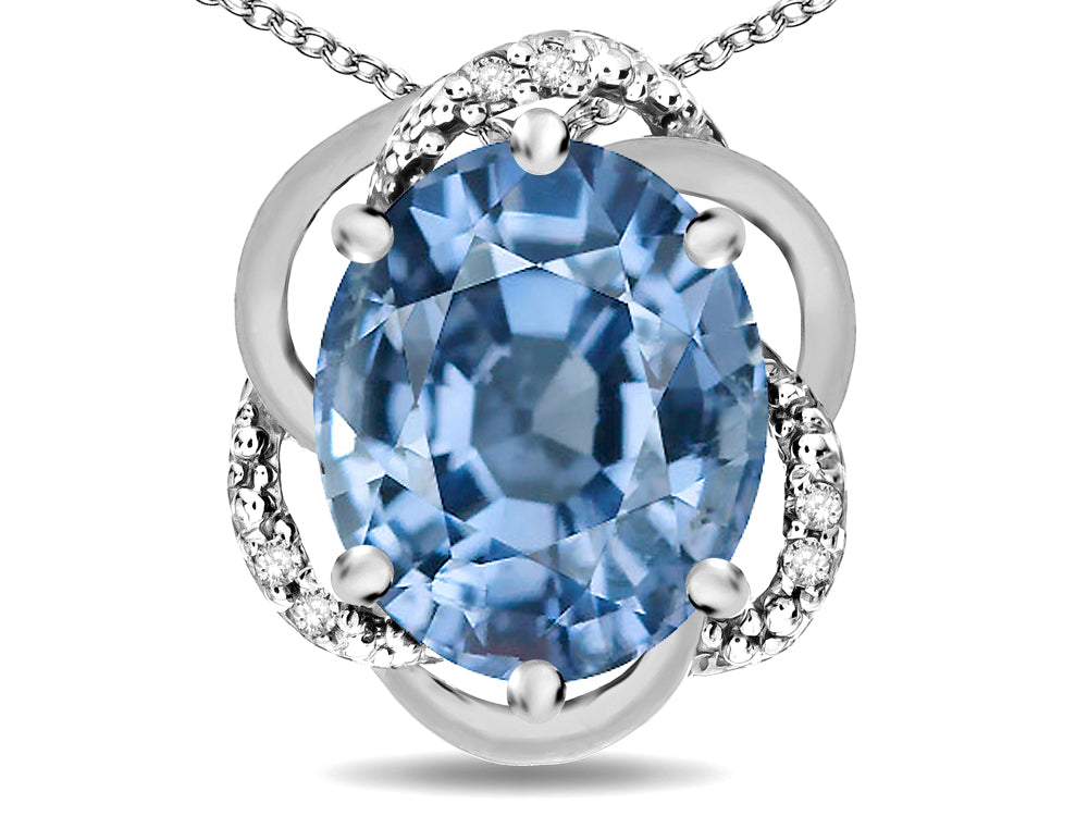 Star K  Large Love Knot Pendant Necklace with Oval 12 x 10mm Simulated Aquamarine