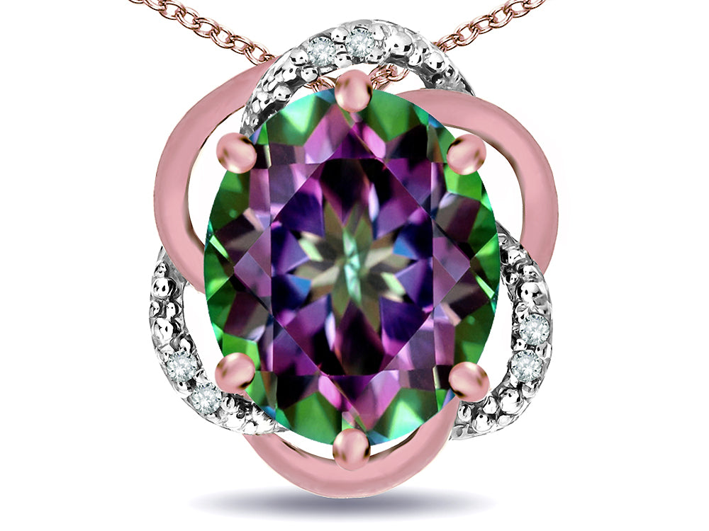Star K  Large Love Knot Pendant Necklace with Oval 12 x 10mm Rainbow Mystic Topaz
