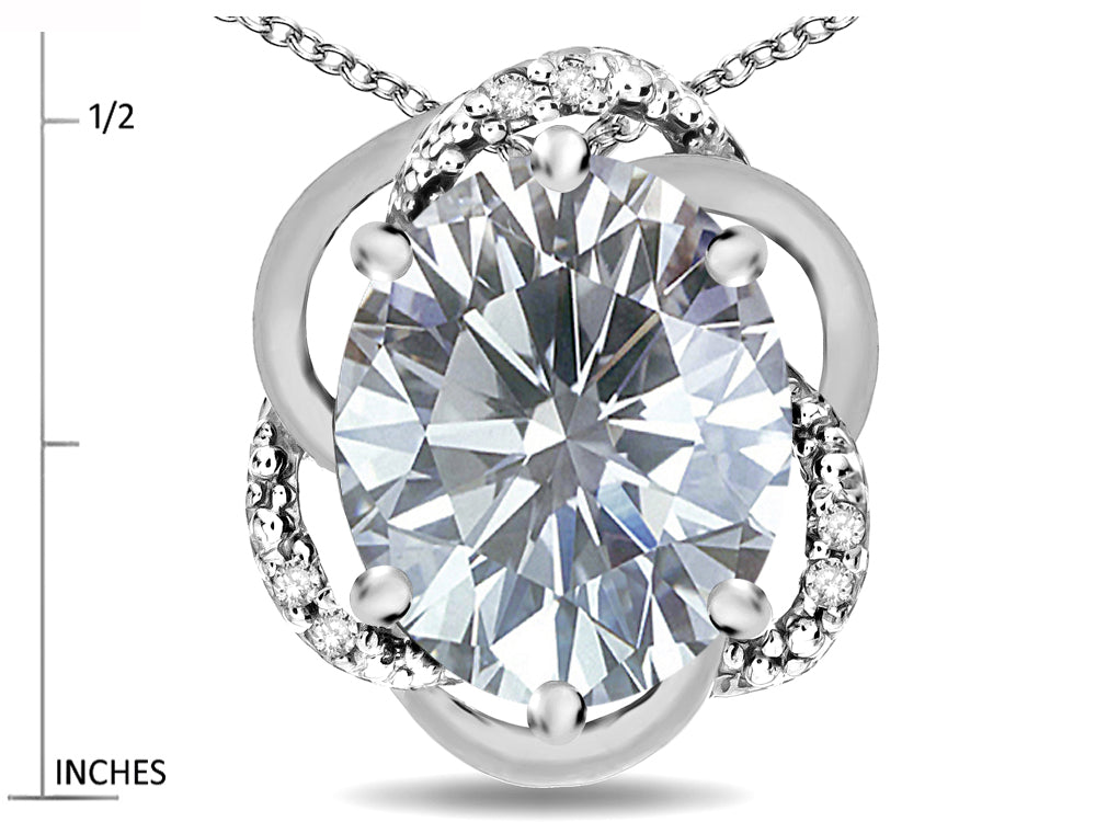 Star K  Large Love Knot Pendant Necklace with Oval 12 x 10mm Genuine White Topaz