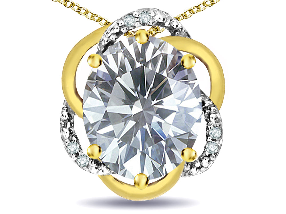 Star K  Large Love Knot Pendant Necklace with Oval 12 x 10mm Genuine White Topaz