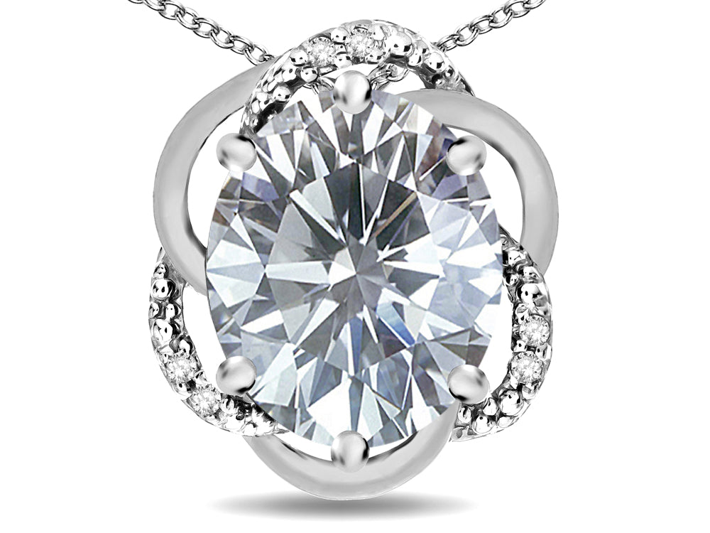Star K  Large Love Knot Pendant Necklace with Oval 12 x 10mm Genuine White Topaz