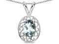 Star K  Vintage Style Filigree Oval 6x4mm Genuine Aquamarine Pendant Necklace