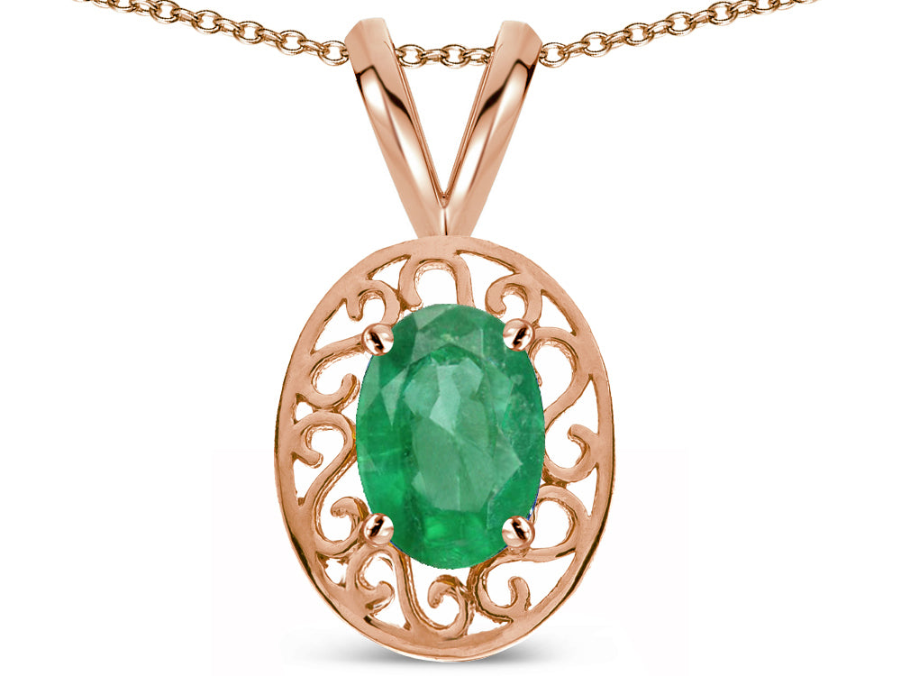 Star K  Vintage Style Filigree Oval 6x4mm Genuine Emerald Pendant Necklace