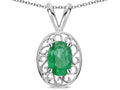 Star K  Vintage Style Filigree Oval 6x4mm Genuine Emerald Pendant Necklace