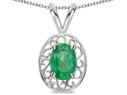 Star K  Vintage Style Filigree Oval 6x4mm Genuine Emerald Pendant Necklace