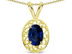 Star K  Vintage Style Filigree Oval 6x4mm Genuine Sapphire Pendant Necklace