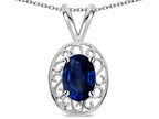 Star K  Vintage Style Filigree Oval 6x4mm Genuine Sapphire Pendant Necklace
