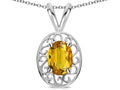 Star K  Vintage Style Filigree Oval 6x4mm Genuine Citrine Pendant Necklace