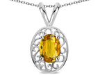 Star K  Vintage Style Filigree Oval 6x4mm Genuine Citrine Pendant Necklace