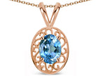 Star K  Vintage Style Filigree Oval 6x4mm Genuine Blue Topaz Pendant Necklace